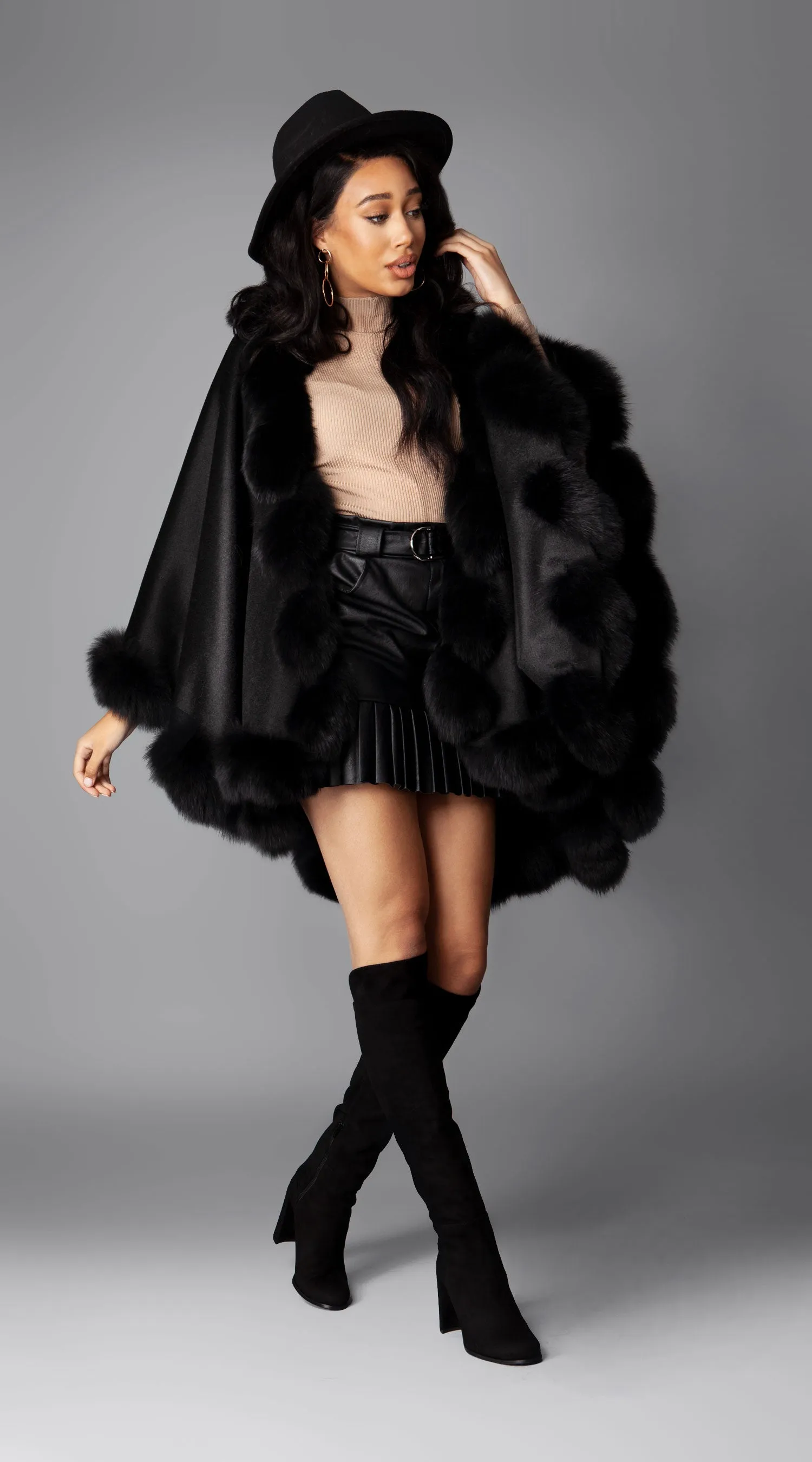 Cashmere Spiral Cape - Black