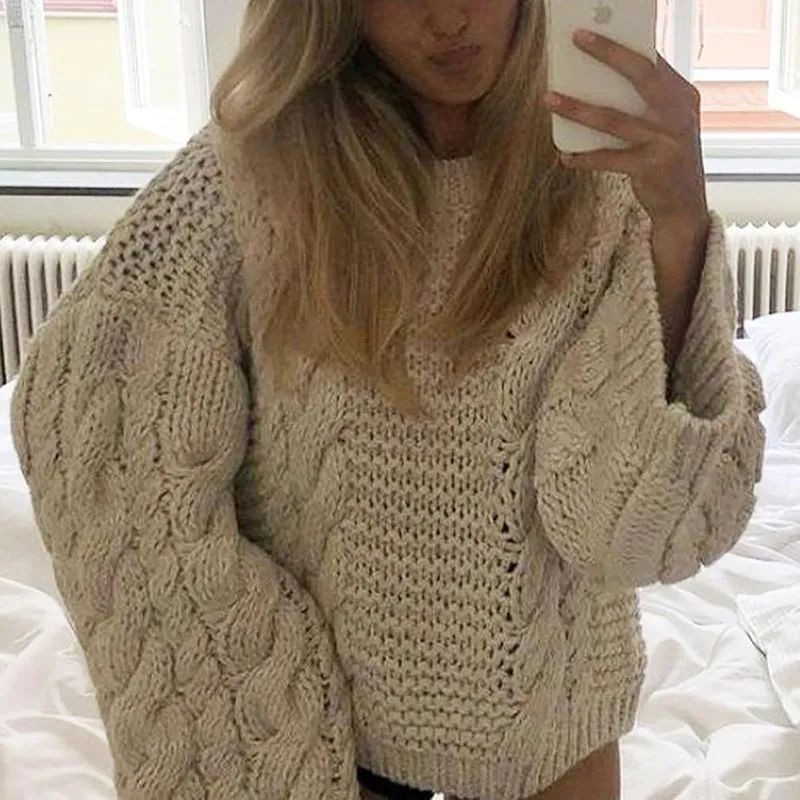 Chunky Cable Hand Knitted Sweater Pullover