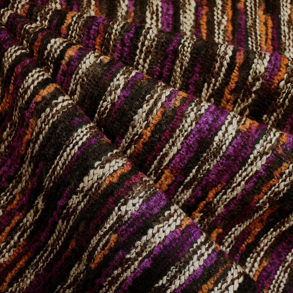 Chunky Yarn Stripe Novelty Knit Brown/Plum