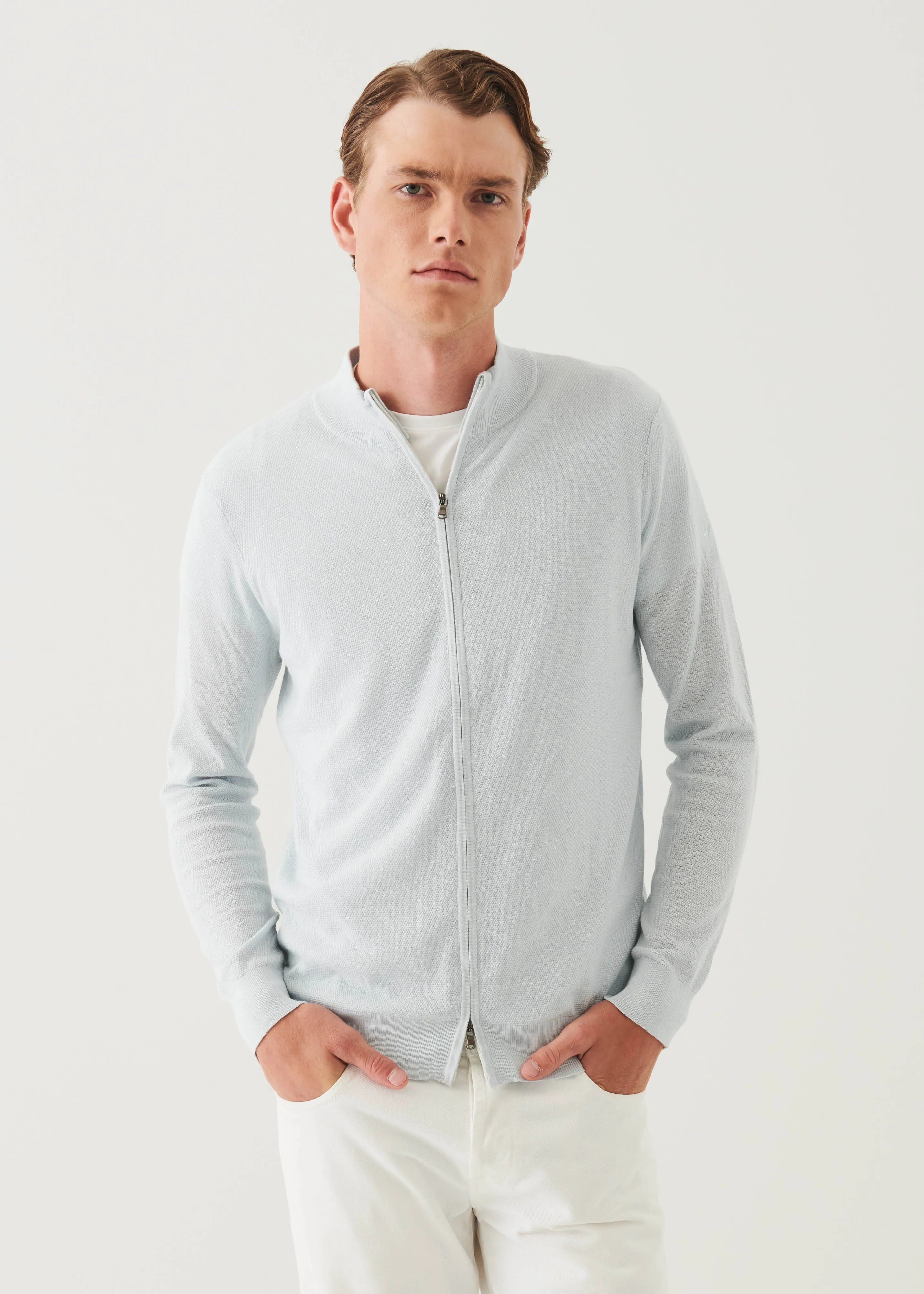 Cotton Cashmere Seed Stitch Full Zip Cardigan