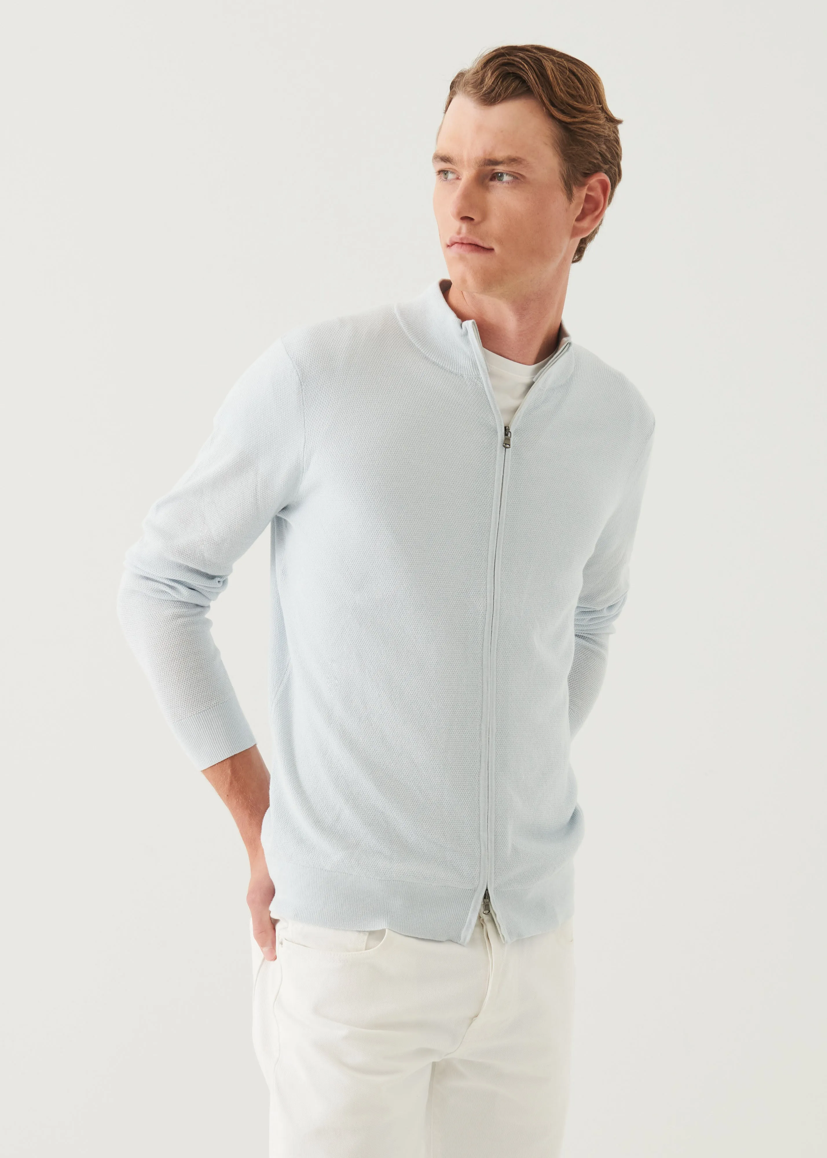 Cotton Cashmere Seed Stitch Full Zip Cardigan