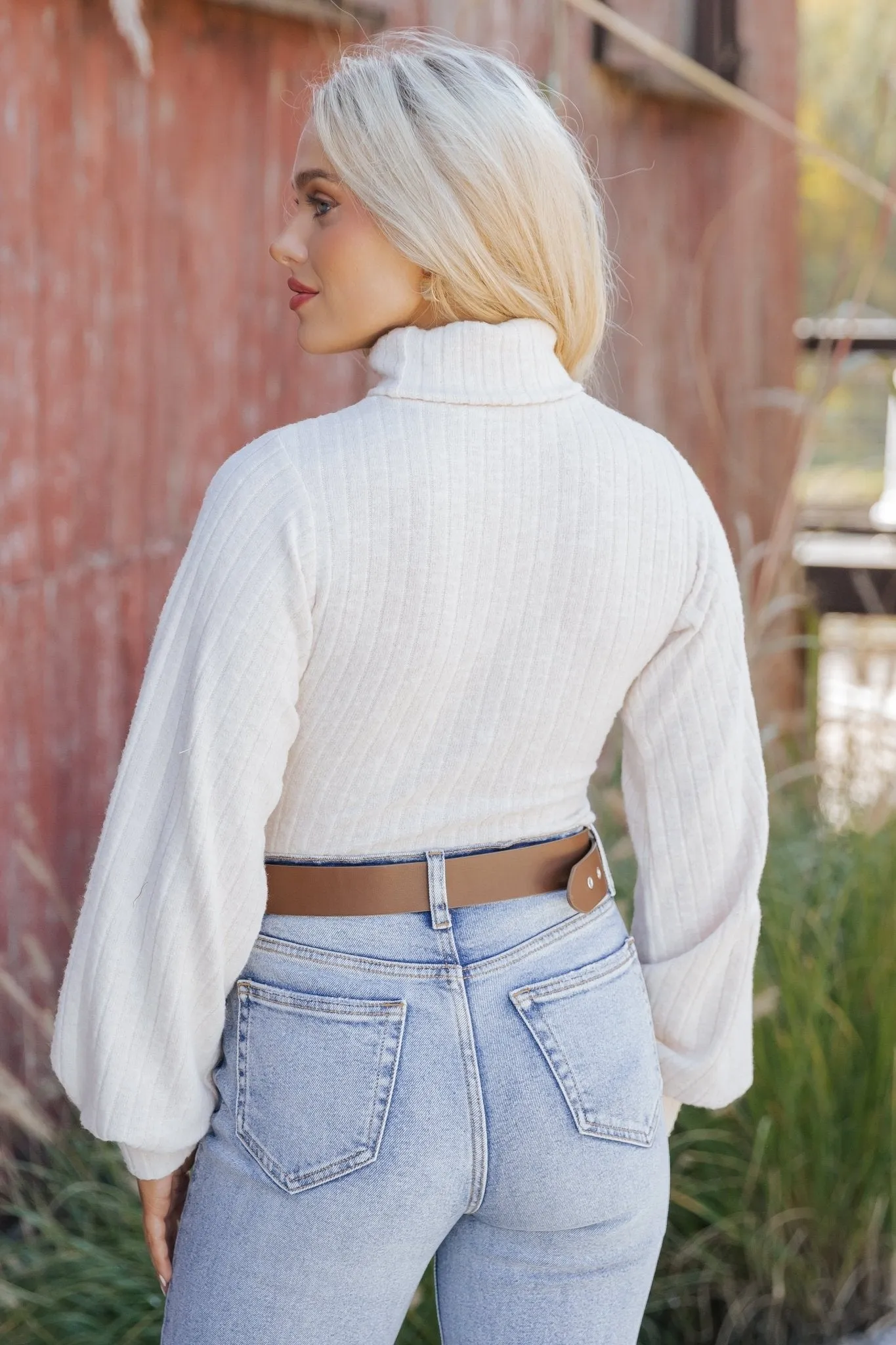 Cream Turtleneck Ribbed Bodysuit