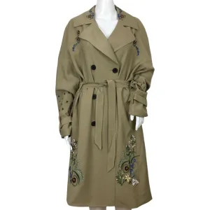 Desigual Women’s Trech Coat Malang Embroidered Details Beige Color Sz 44