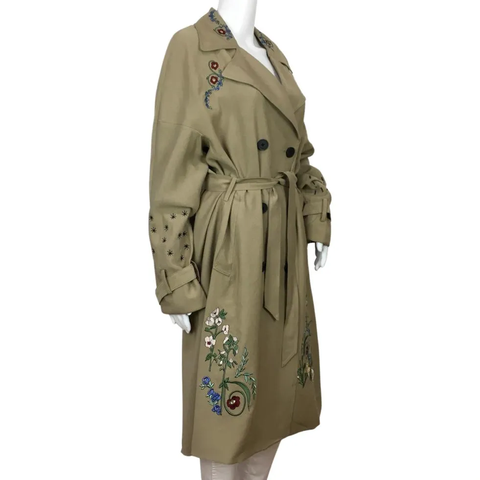 Desigual Women’s Trech Coat Malang Embroidered Details Beige Color Sz 44