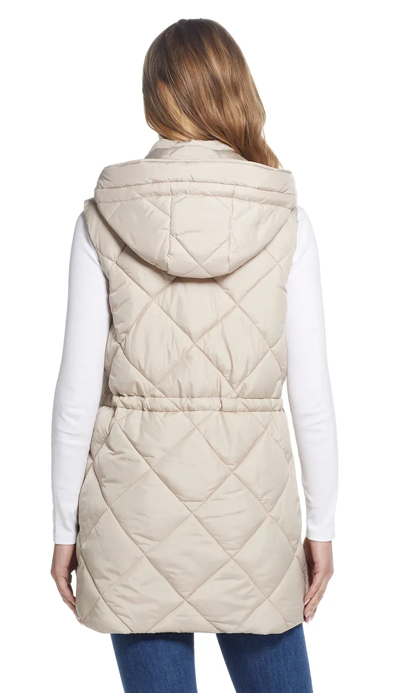 DIAMOND QUILTED LONGLINE HOODED VEST