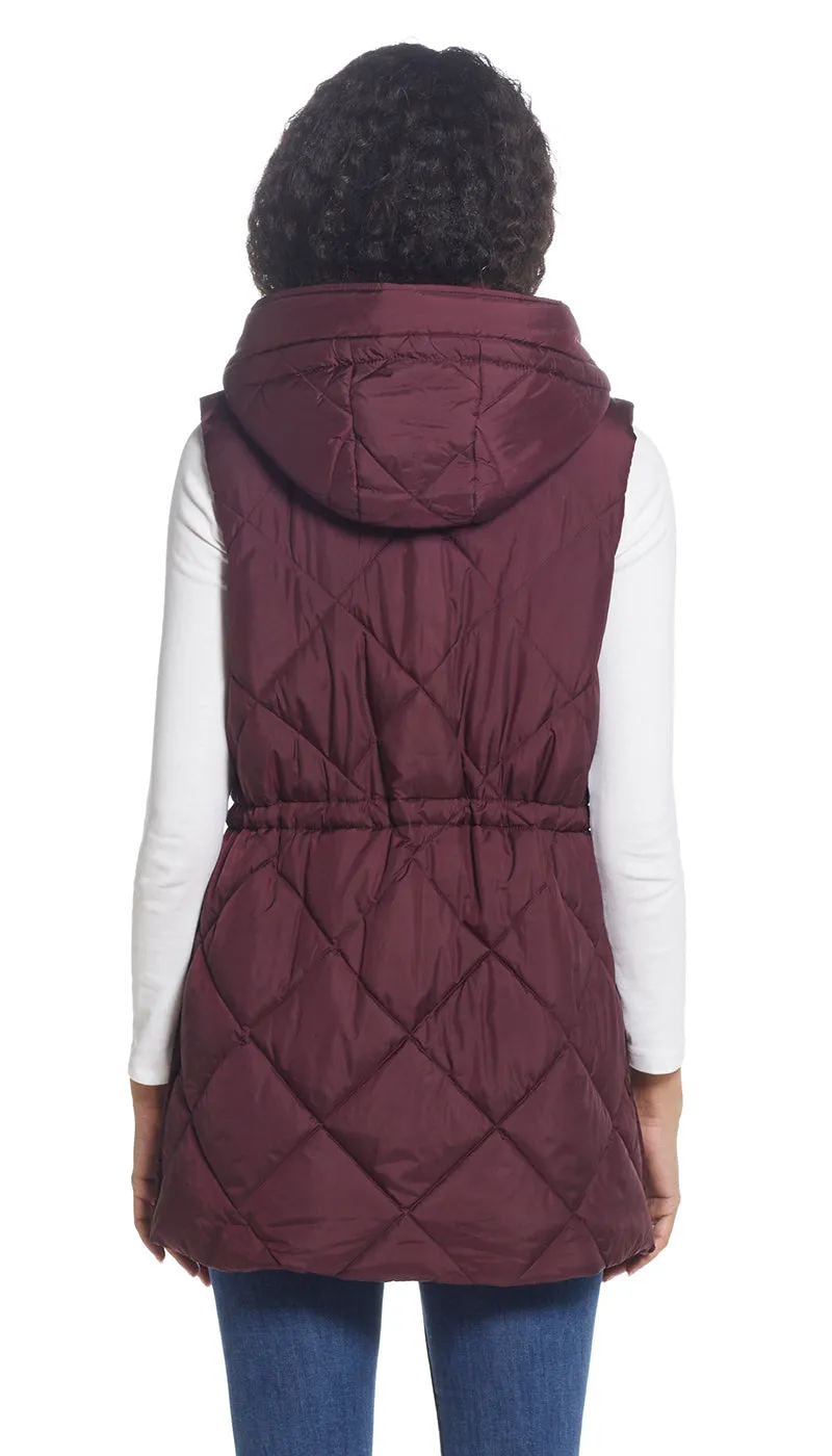 DIAMOND QUILTED LONGLINE HOODED VEST