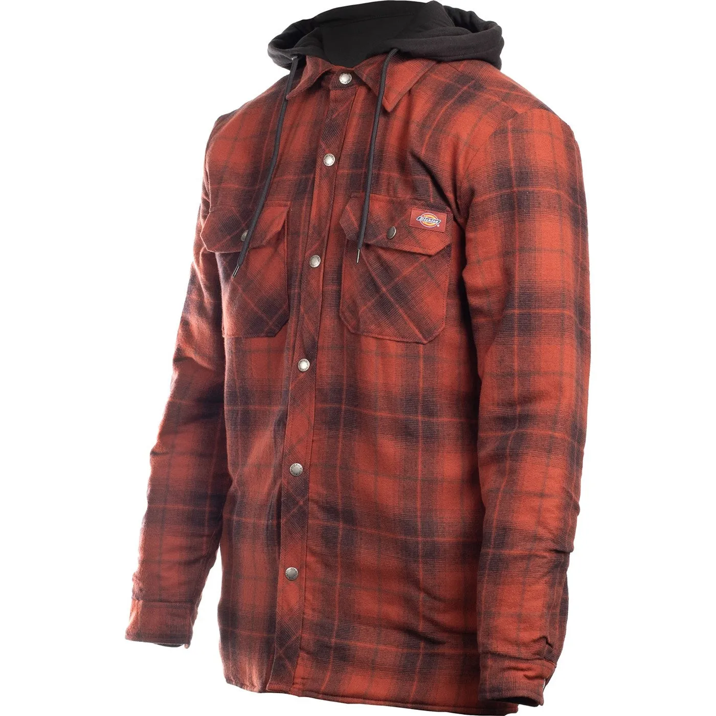 Dickies Fleece Hood Flannel Shirt Jacket  Brick