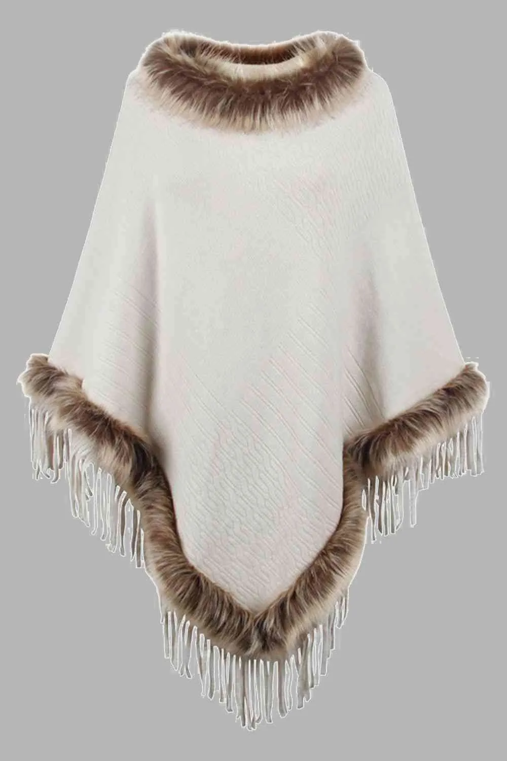 Elegant Fringed Faux Fur Poncho for Stylish Winter Warmth