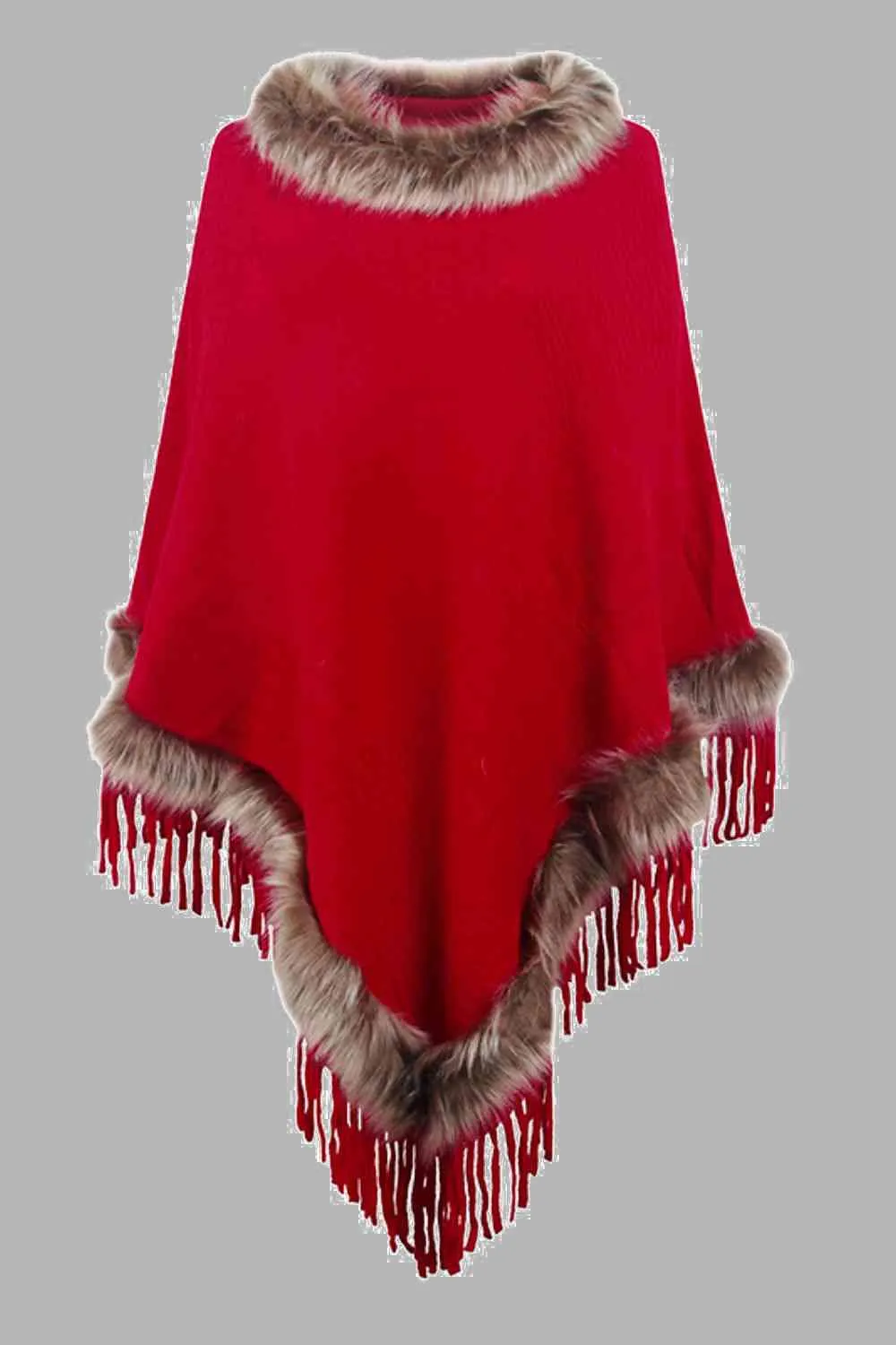 Elegant Fringed Faux Fur Poncho for Stylish Winter Warmth