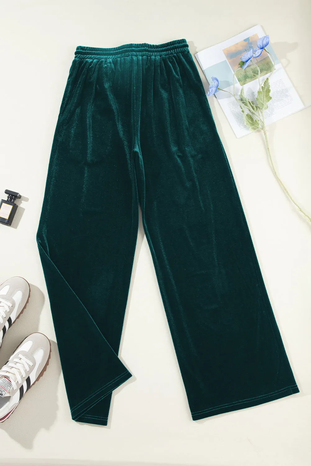 Evergreen Solid Drawstring Waist Wide Leg Pants