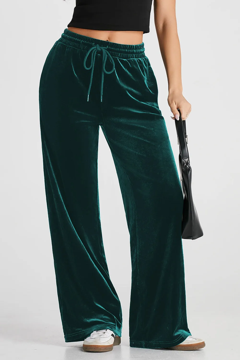 Evergreen Solid Drawstring Waist Wide Leg Pants