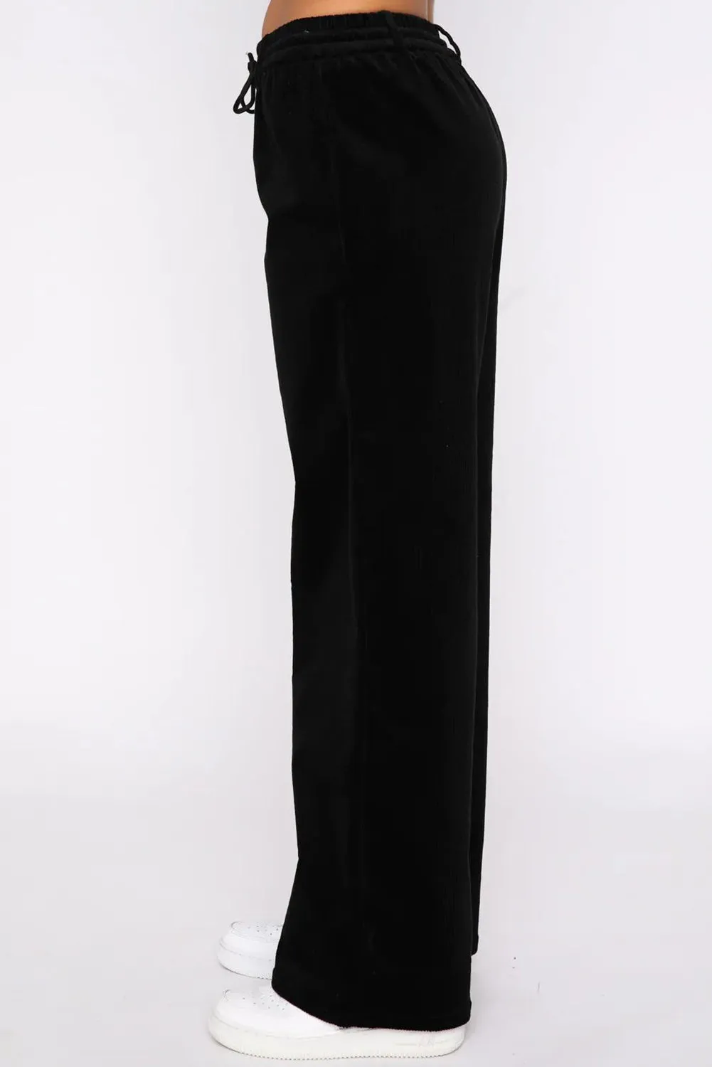 Evergreen Solid Drawstring Waist Wide Leg Pants