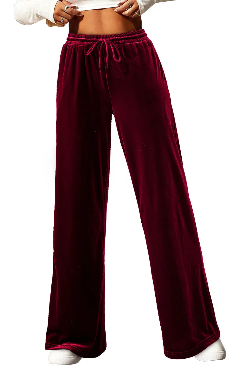 Evergreen Solid Drawstring Waist Wide Leg Pants