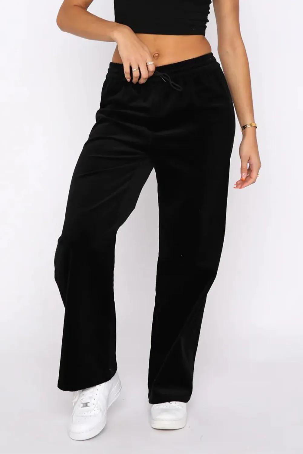 Evergreen Solid Drawstring Waist Wide Leg Pants