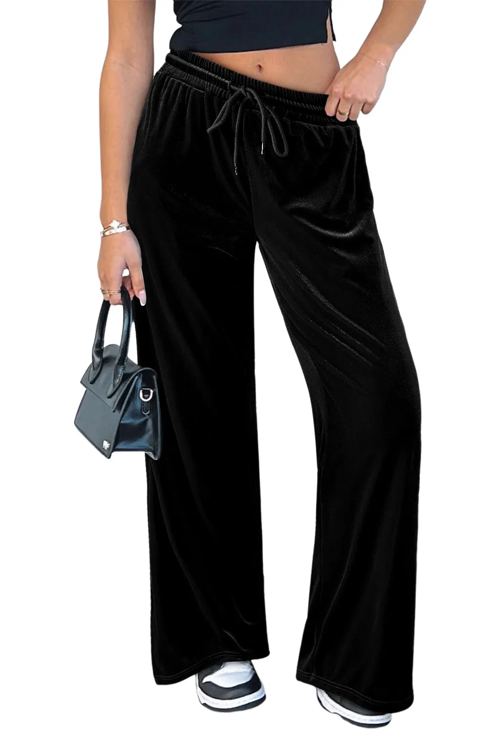 Evergreen Solid Drawstring Waist Wide Leg Pants