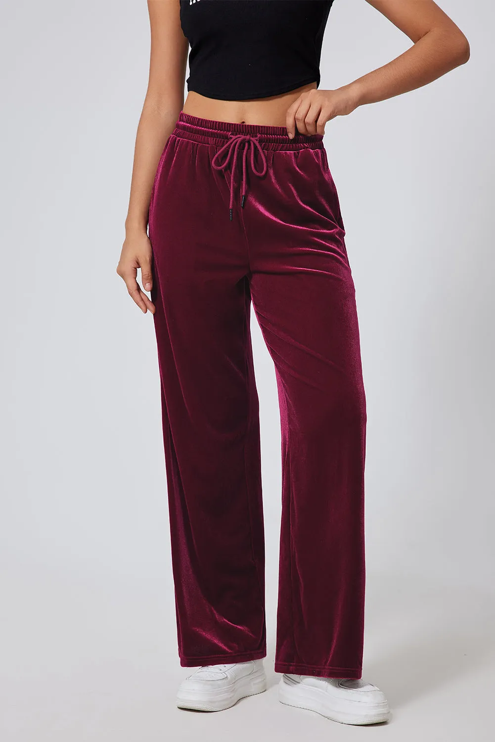 Evergreen Solid Drawstring Waist Wide Leg Pants