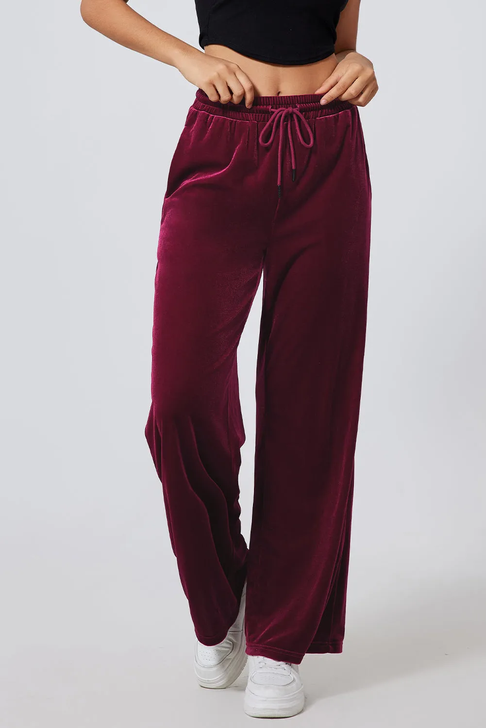 Evergreen Solid Drawstring Waist Wide Leg Pants