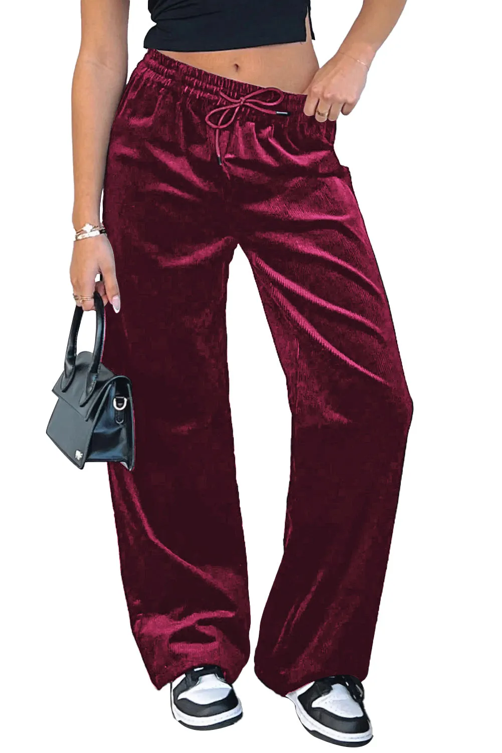 Evergreen Solid Drawstring Waist Wide Leg Pants