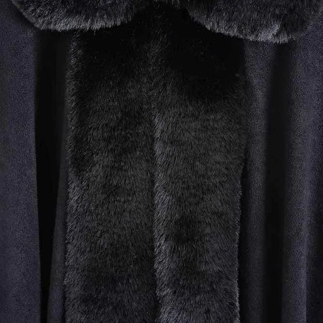 Faux Fox Fur Trim Cardigan Cloak Shawl Wraps Winter Poncho Oversized Cape Coat