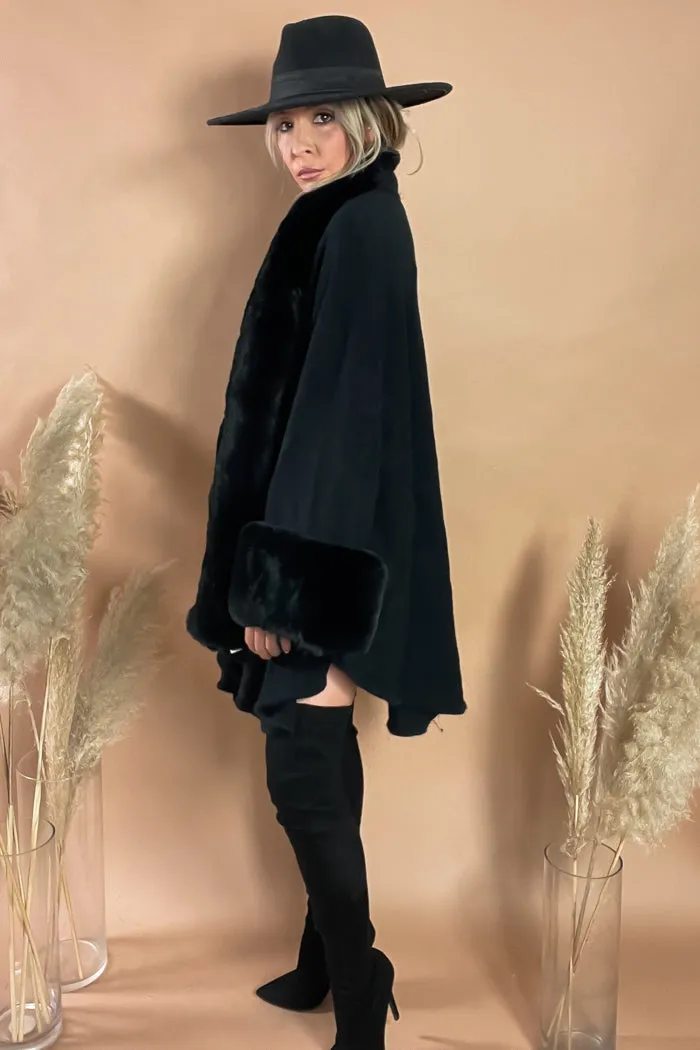 Faux Fur Cape - Black