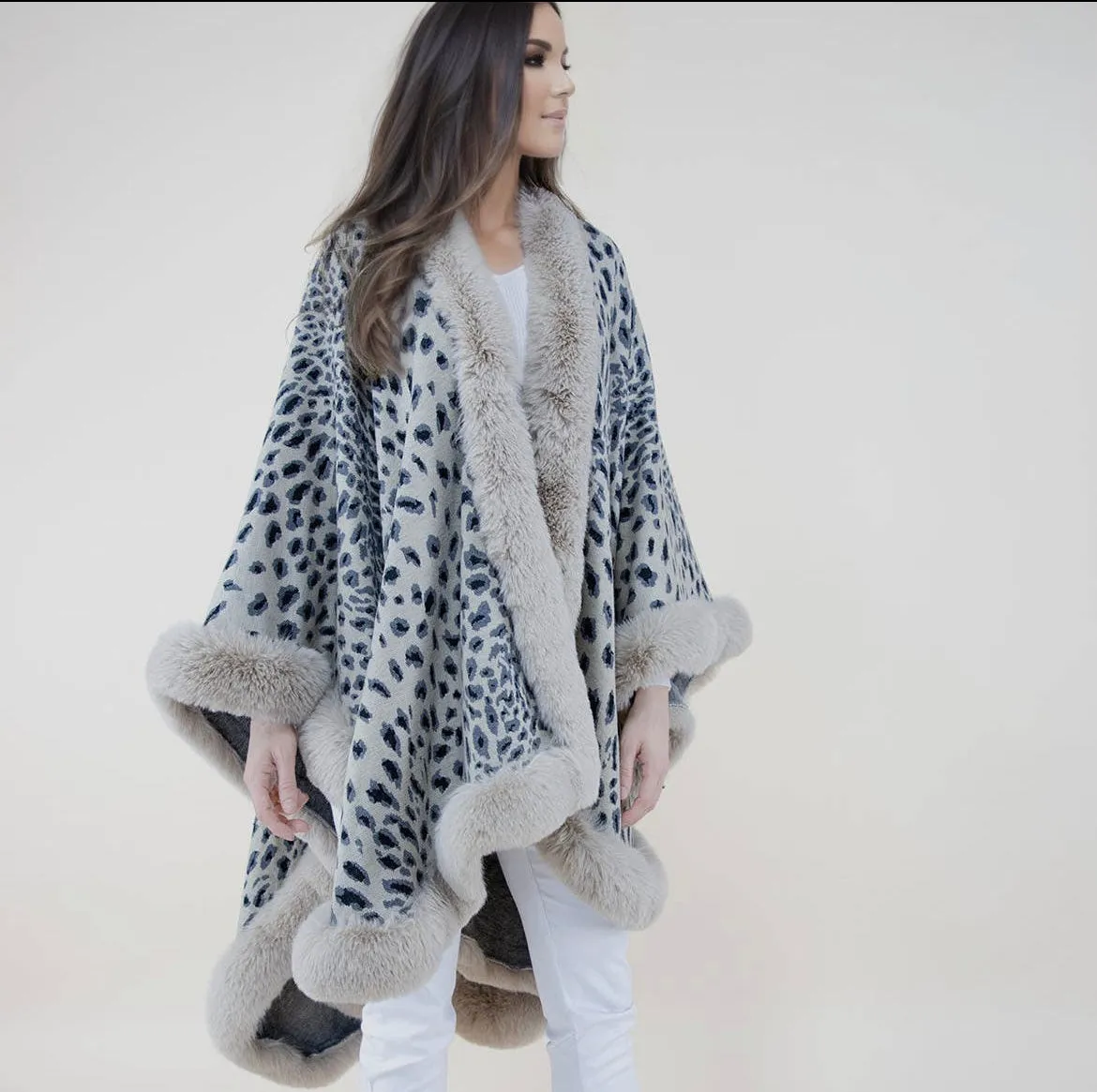 Faux Fur Shawl Sheetah Wrap Cape Stole