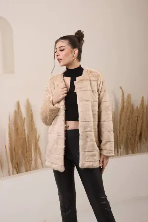 Fur Coat – Beige -Warm Collarless