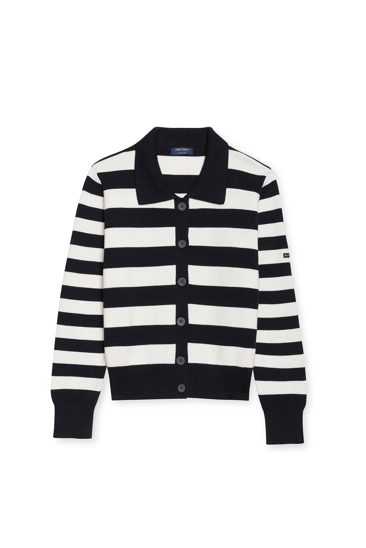 GALWAY - Striped Cardigan with Polo Collar for Women | Cotton & Cashmere (NAVY / IVORY)