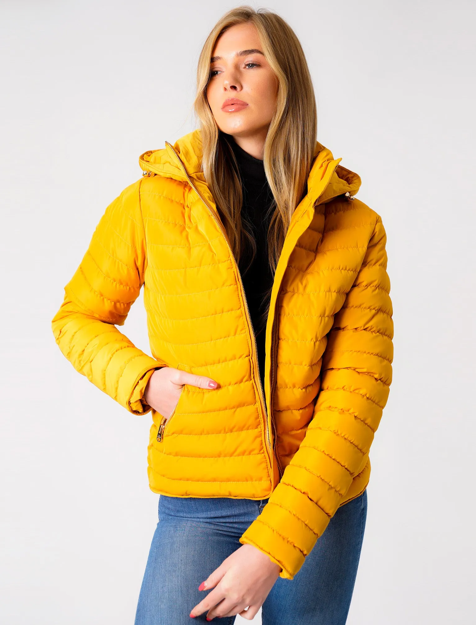 Ginger 2 Quilted Hooded Puffer Jacket in Old Gold - Tokyo Laundry