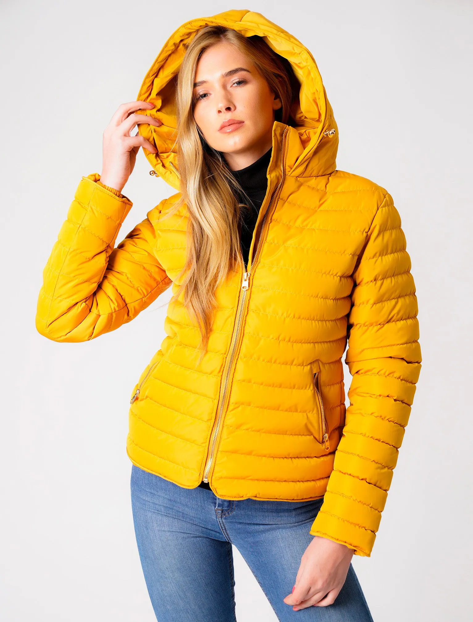 Ginger 2 Quilted Hooded Puffer Jacket in Old Gold - Tokyo Laundry