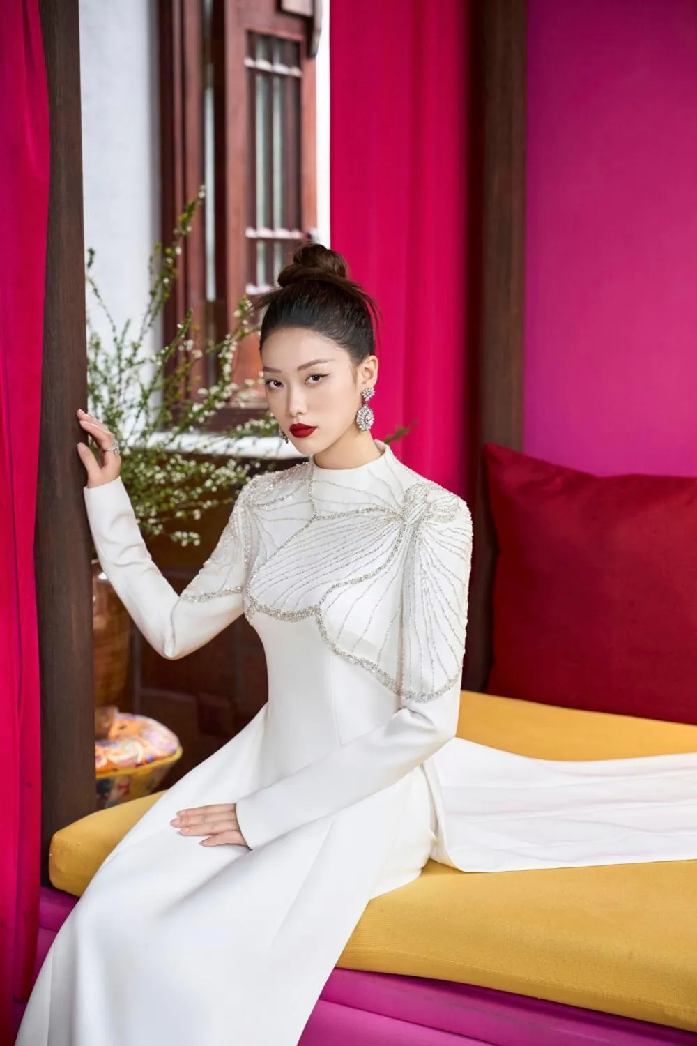 Glamor A-line High Neck Velvet Satin Floor Length Ao Dai