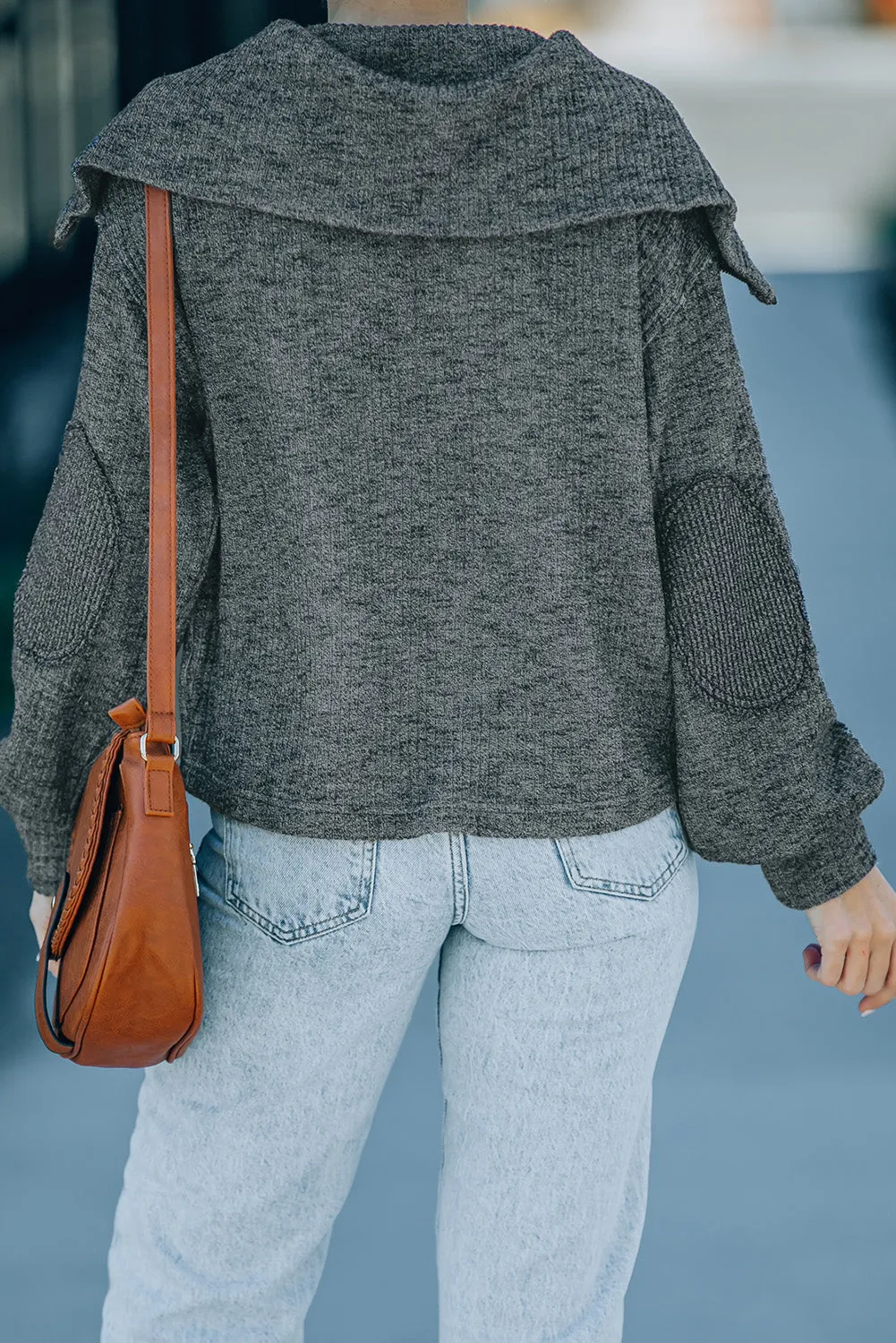 Heathered Ribbed Turtleneck Quarter-Zip Top