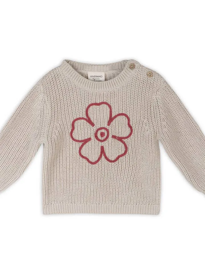 Hippie Flower Embroidered Chunky Knit Baby Sweater