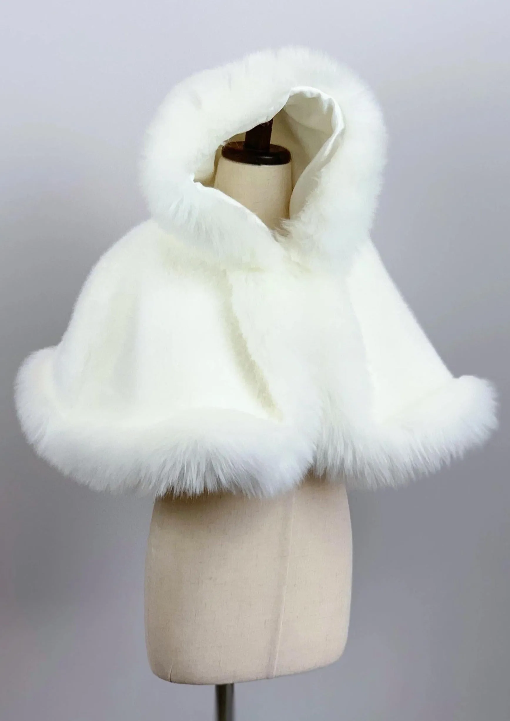 Ivory / White Faux Fur Flower girl Cape Shawl Stole Coat (Amy Wht01)