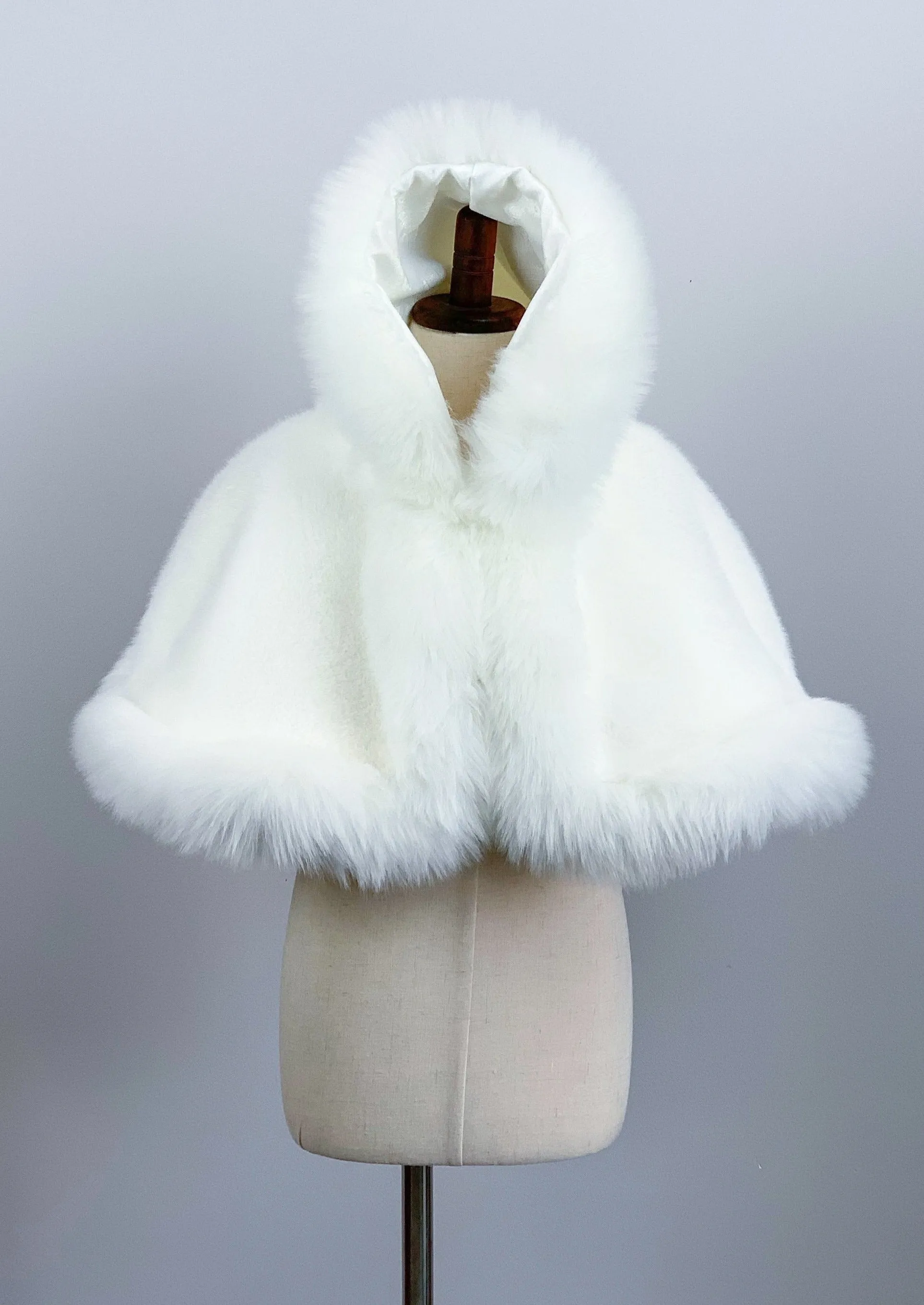 Ivory / White Faux Fur Flower girl Cape Shawl Stole Coat (Amy Wht01)