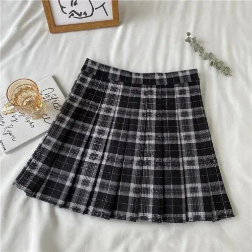 Korean Style Plaid Pleated Skirt Female Spring and Autumn High Waist Thin A-line Short Student Woolen 2022 NewSummer Skirts