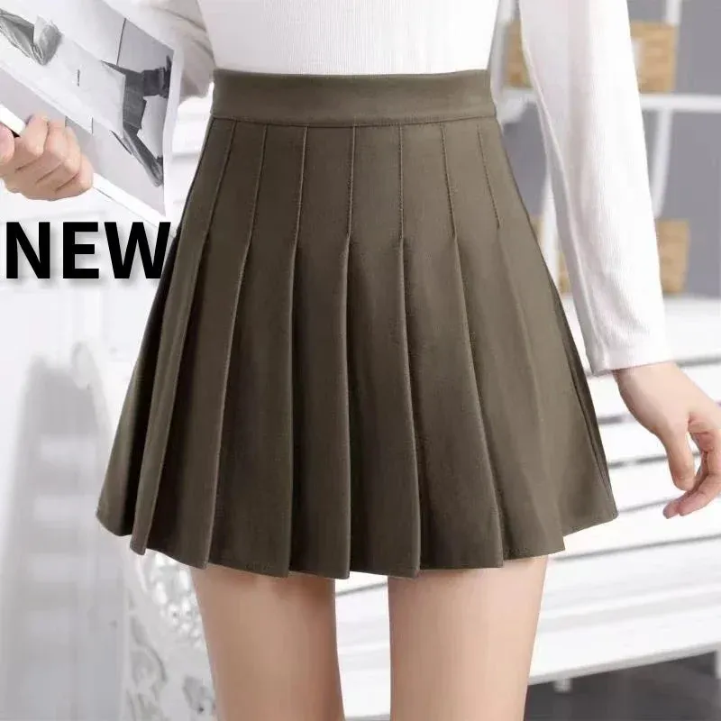 Korean Style Plaid Pleated Skirt Female Spring and Autumn High Waist Thin A-line Short Student Woolen 2022 NewSummer Skirts