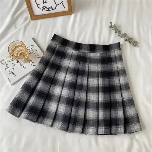 Korean Style Plaid Pleated Skirt Female Spring and Autumn High Waist Thin A-line Short Student Woolen 2022 NewSummer Skirts