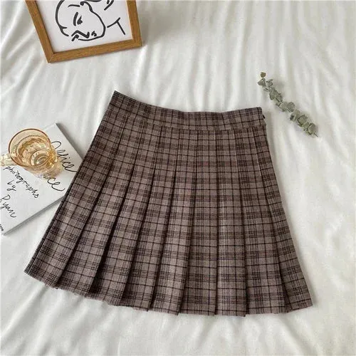 Korean Style Plaid Pleated Skirt Female Spring and Autumn High Waist Thin A-line Short Student Woolen 2022 NewSummer Skirts