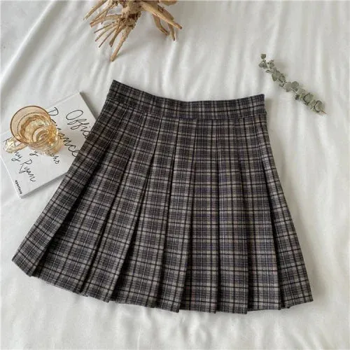 Korean Style Plaid Pleated Skirt Female Spring and Autumn High Waist Thin A-line Short Student Woolen 2022 NewSummer Skirts