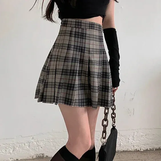 Korean Style Plaid Pleated Skirt Female Spring and Autumn High Waist Thin A-line Short Student Woolen 2022 NewSummer Skirts