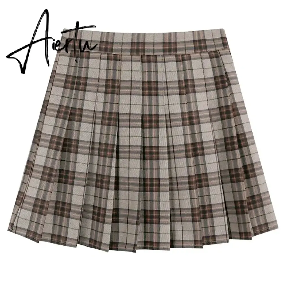 Korean Style Plaid Pleated Skirt Female Spring and Autumn High Waist Thin A-line Short Student Woolen  NewSummer Skirts