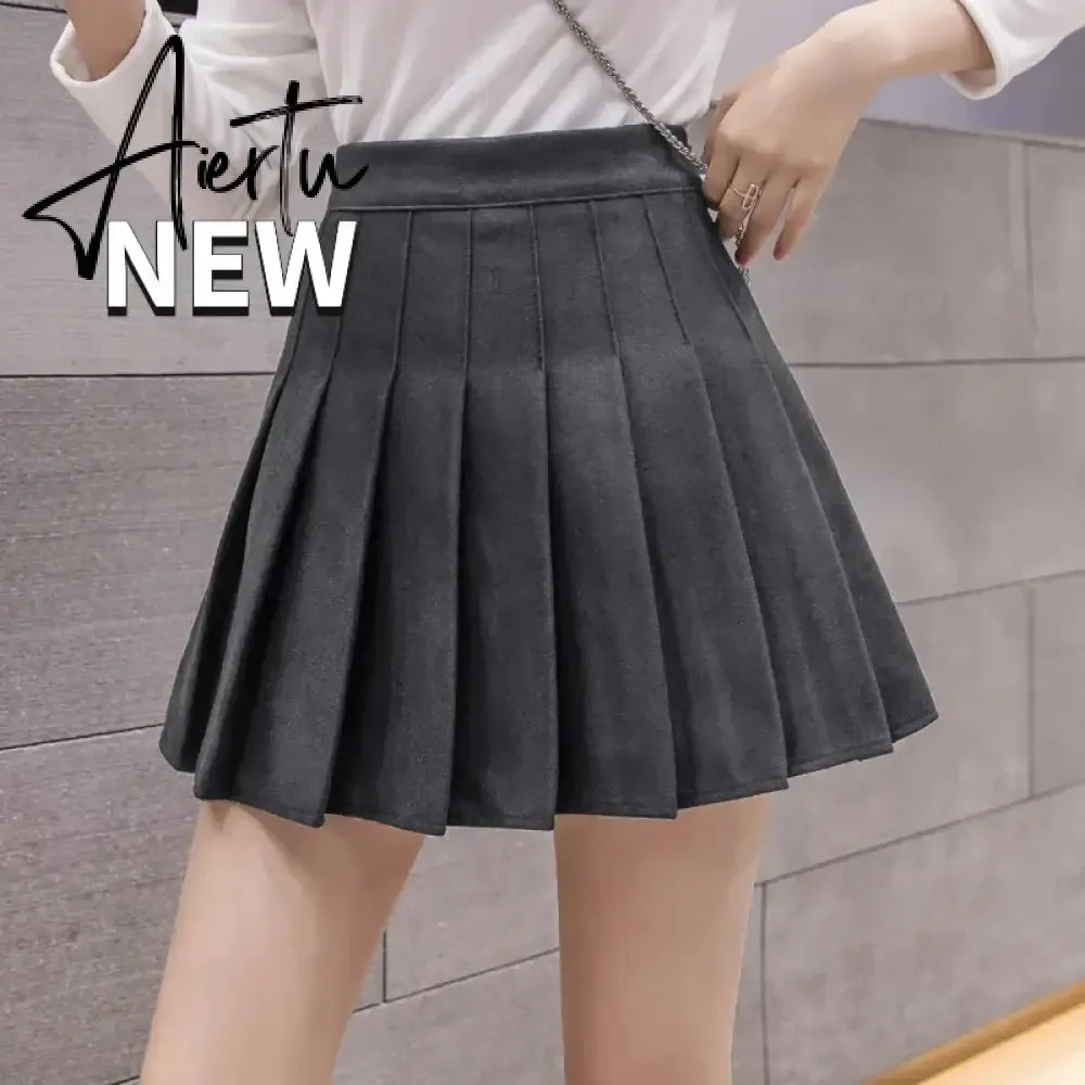 Korean Style Plaid Pleated Skirt Female Spring and Autumn High Waist Thin A-line Short Student Woolen  NewSummer Skirts