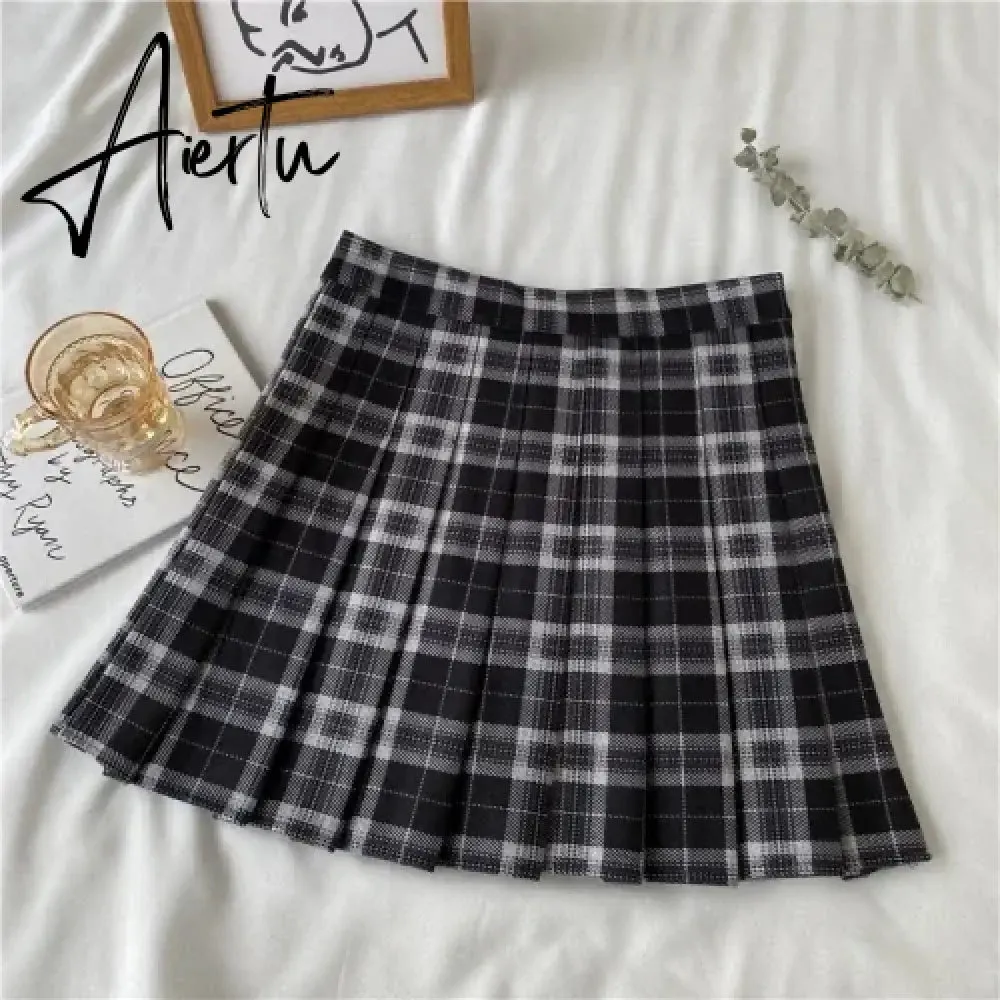 Korean Style Plaid Pleated Skirt Female Spring and Autumn High Waist Thin A-line Short Student Woolen  NewSummer Skirts