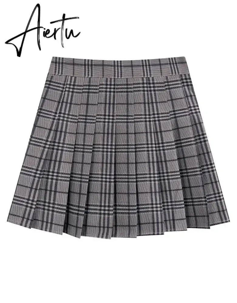 Korean Style Plaid Pleated Skirt Female Spring and Autumn High Waist Thin A-line Short Student Woolen  NewSummer Skirts