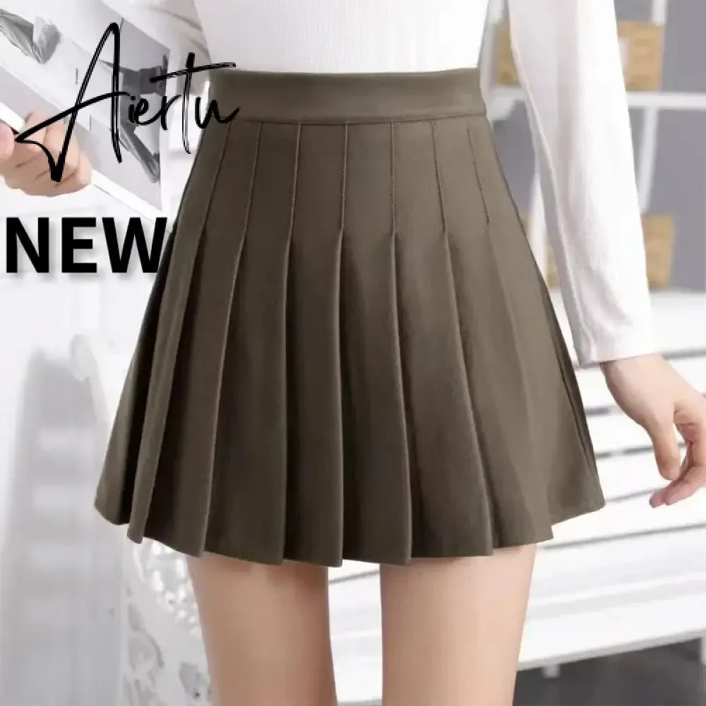 Korean Style Plaid Pleated Skirt Female Spring and Autumn High Waist Thin A-line Short Student Woolen  NewSummer Skirts