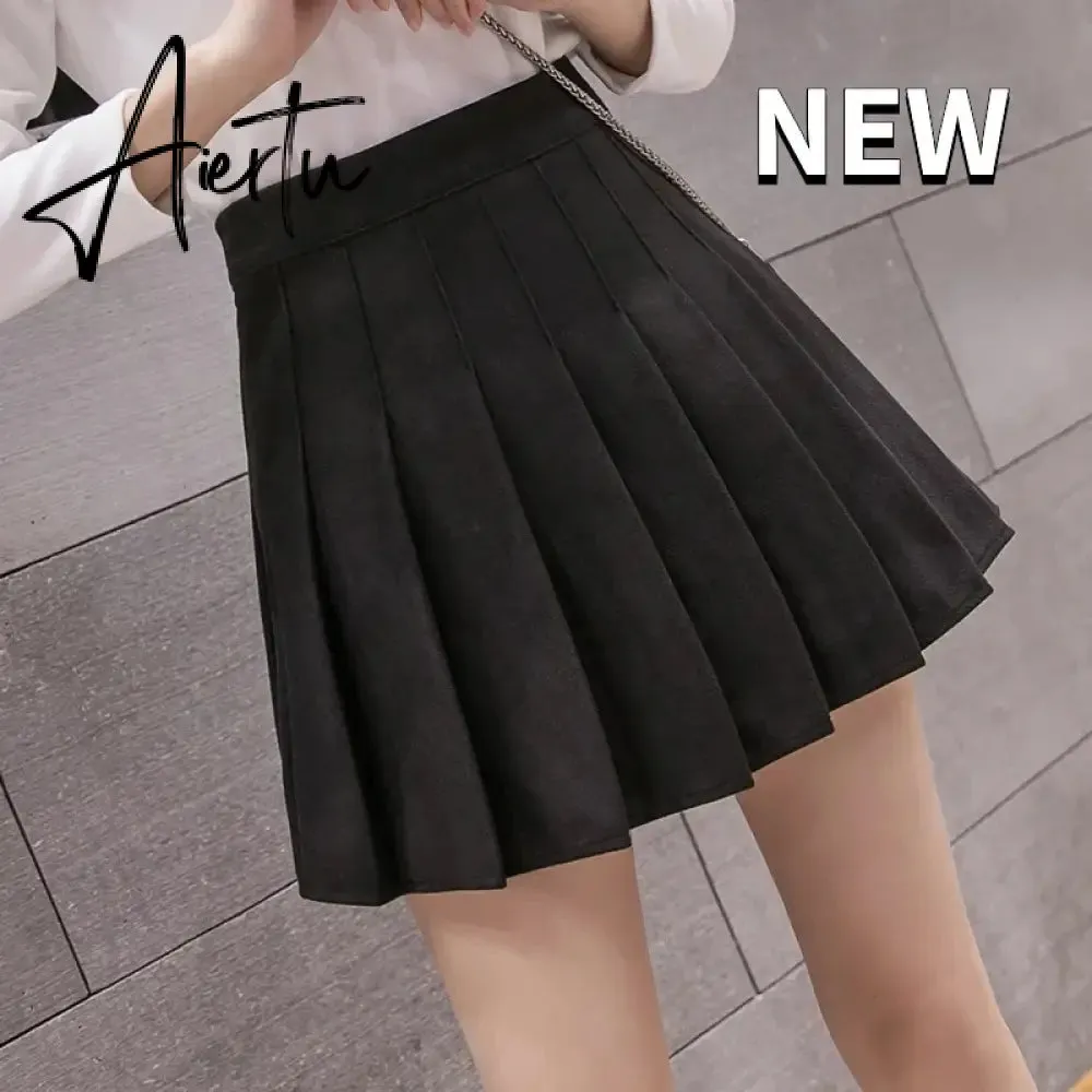 Korean Style Plaid Pleated Skirt Female Spring and Autumn High Waist Thin A-line Short Student Woolen  NewSummer Skirts