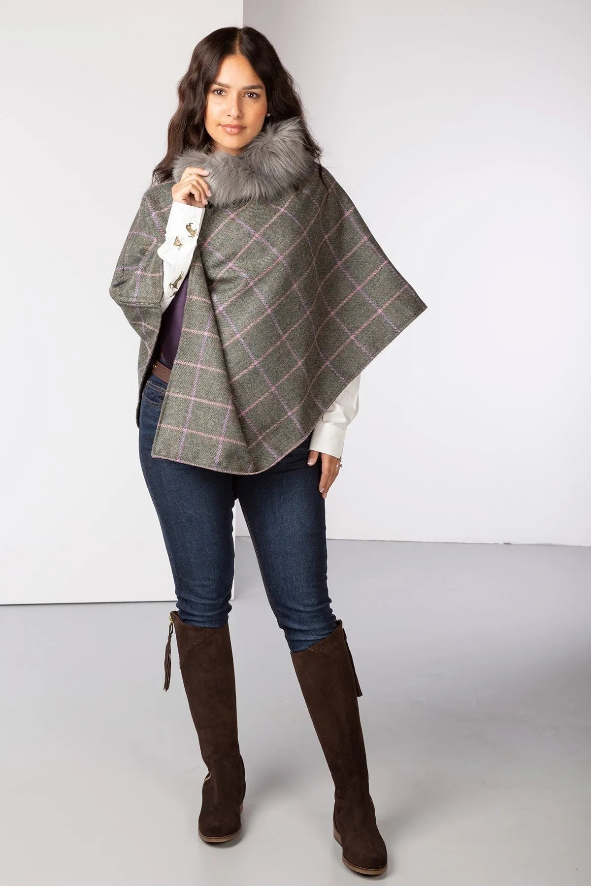 Ladies 100% Wool Tweed Poncho