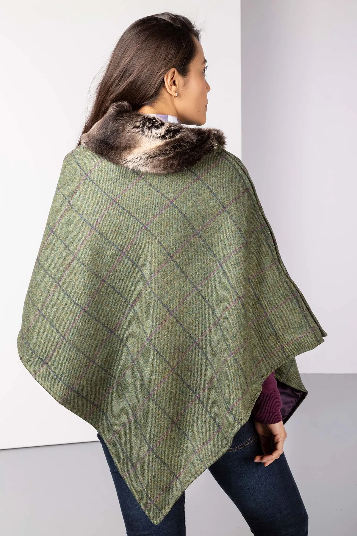 Ladies 100% Wool Tweed Poncho