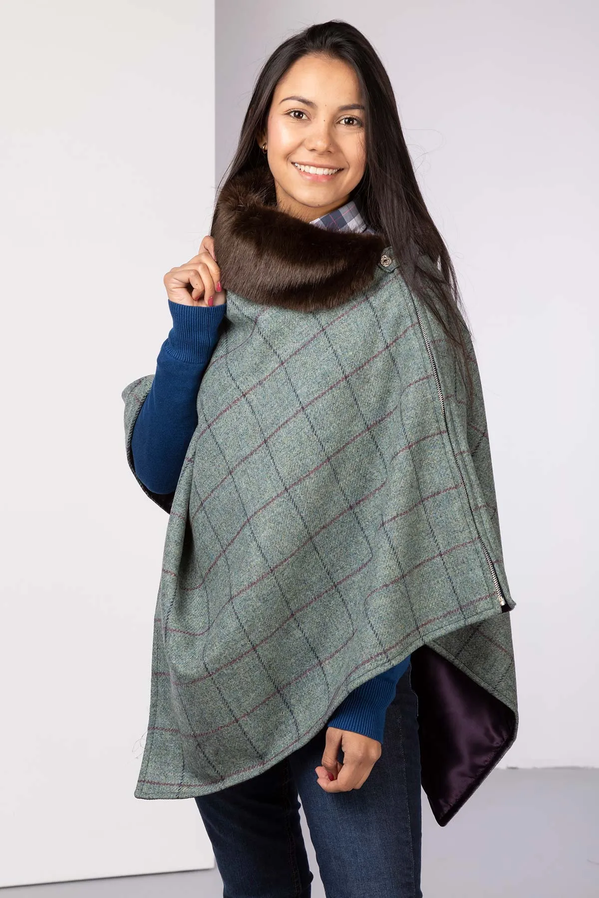 Ladies 100% Wool Tweed Poncho