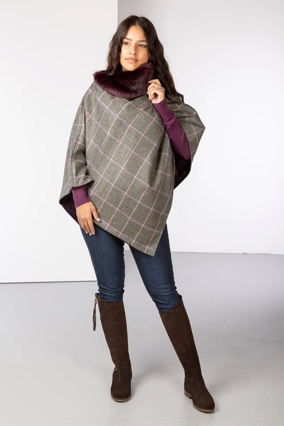 Ladies 100% Wool Tweed Poncho